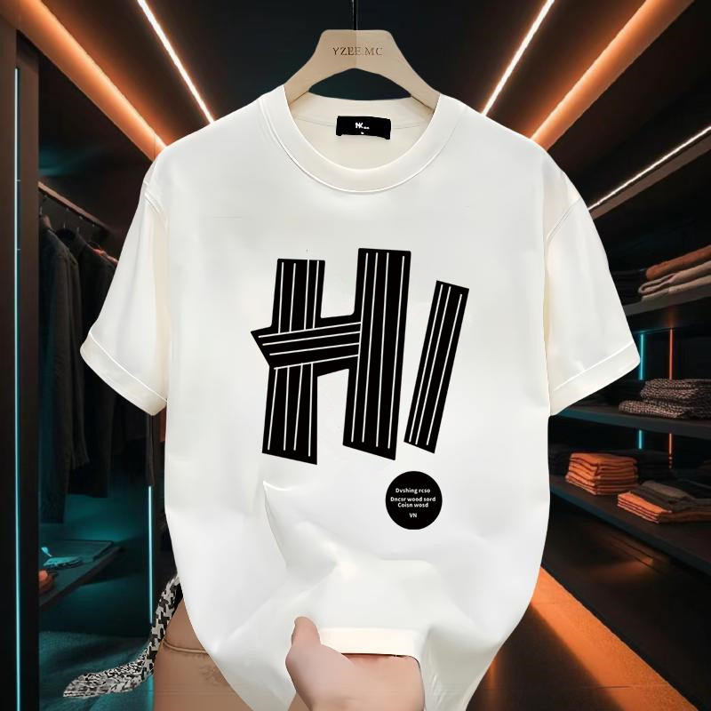 T-shirt à manches courtes pour hommes, polyvalent, avec lettres, imprimé haut de gamme, Design tendance, petit haut, été 2024_voghion.com