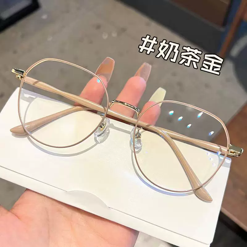新款金属防蓝光眼镜男时尚复古素颜圆形眼镜框女韩版素颜平光镜潮