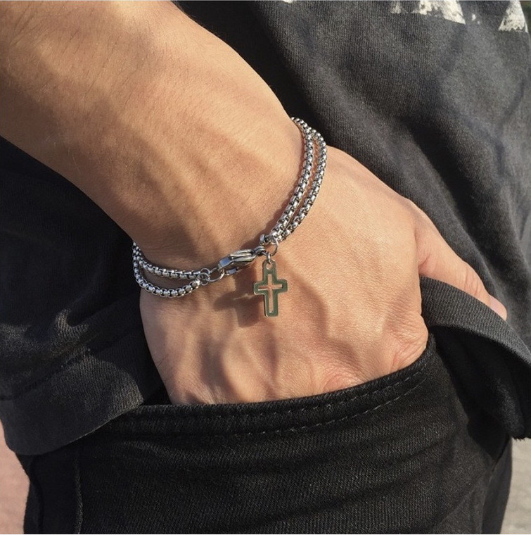 1 Piece Quantity Casual Hip-Hop Streetwear Cross Stainless Steel Men'S Bracelets Men's Chain Bracelets