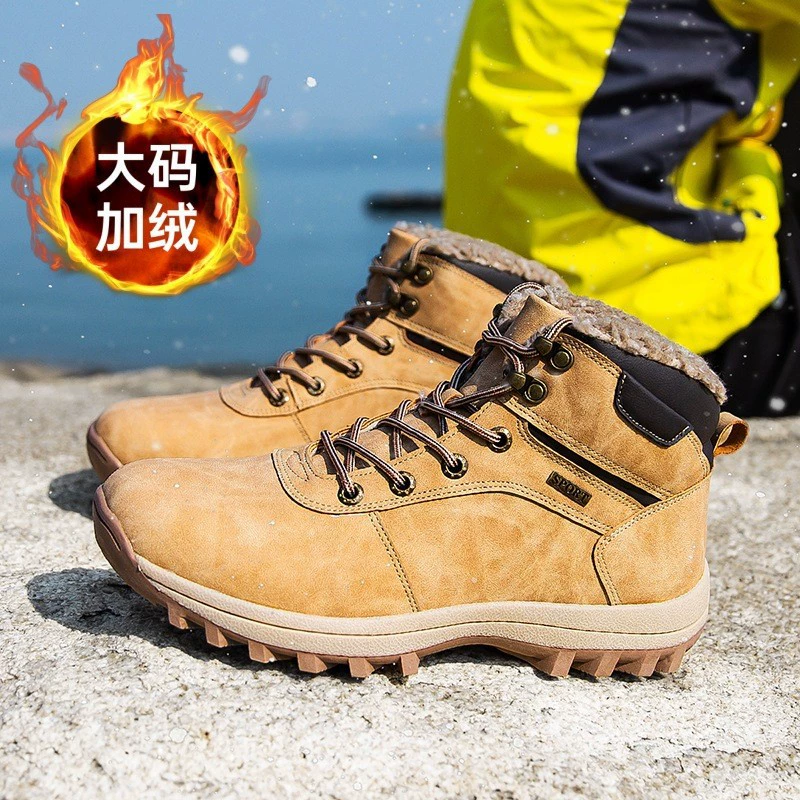 Снежные сапоги мужские 2025 новые бархатные теплые хлопчатобумажные туфли с толстой подошной снегоступы молодые северо-восточные толстые хлопчатобумажные туфли