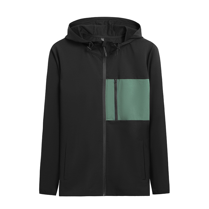 Otoño de los hombres chaqueta con capucha deportes de secado rápido corriendo cremallera cortavientos nylon estiramiento de cuatro lados más el tamaño en stock al por mayor