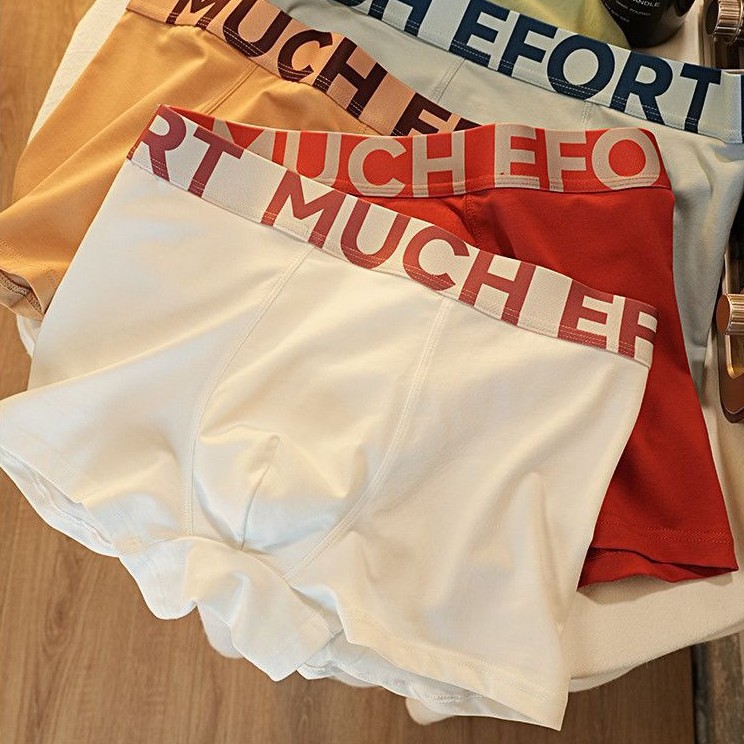 Men's Pure Cotton Boxer Briefs, Youth Fashion Lettered Boxer Shorts, Breathable Mid-Waist Shorts for Boys