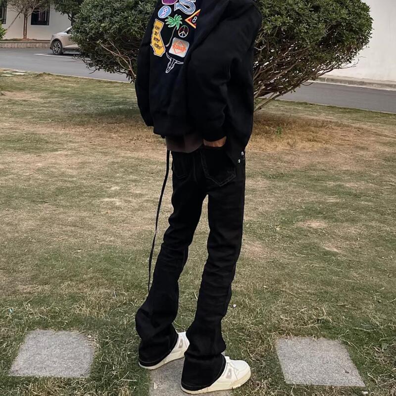 American-style high street vibe style long ribbon black micro horn trendy brand jeans slim fit slim mop long pants men American-style high street vibe style long ribbon black micro horn trendy brand jeans slim fit slim mop long pants men