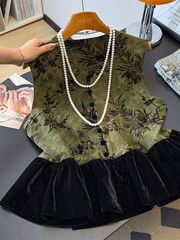 新中式拼接绿色高级感马甲2025春秋轻国风盘扣气质坎肩上衣女氨纶