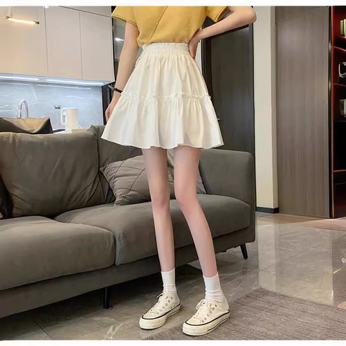 White half-length skirt for summer 2025, with a stretch waist and wood ear edge, very fairy-like, hip-hiding, temperament A-line short skirt for girls and boys