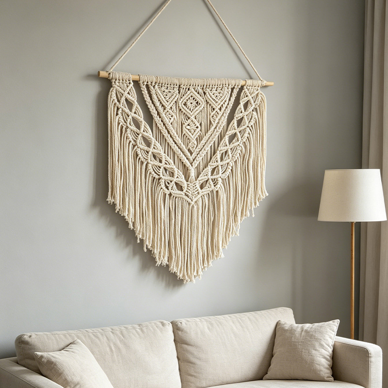 Tapiz de Pared Bohemio de Algodón Tejido a Mano con Flecos para Sala de Estar image 5