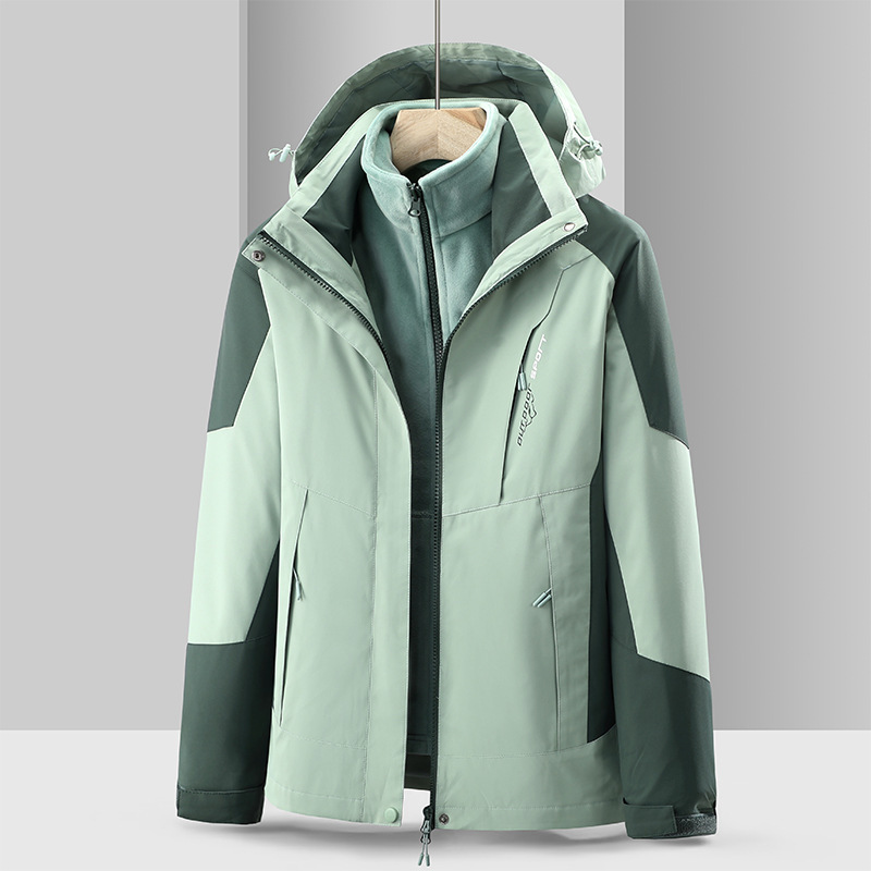 Chaqueta de pareja al aire libre de los hombres y las mujeres forrado de lana tres en uno desmontable de dos piezas a prueba de frío traje de Montañismo