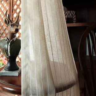 Japanese Retro Curtain Window Screen Finished Linen Finished Plain Linen Striped Homestay Curtain Cross-border E-Commerce