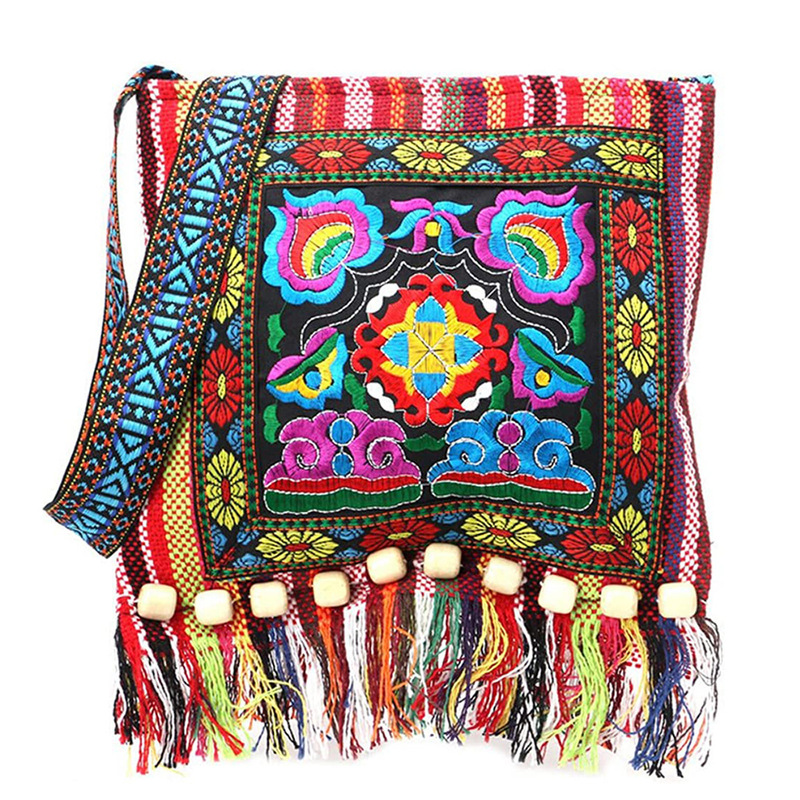 Foreign Trade Cross-Border Crossbody Bag Embroidered Women's Bag Ethnic Style Bag Versatile Crossbody Bohemian Embroidered Tassel Han Dynasty Bag