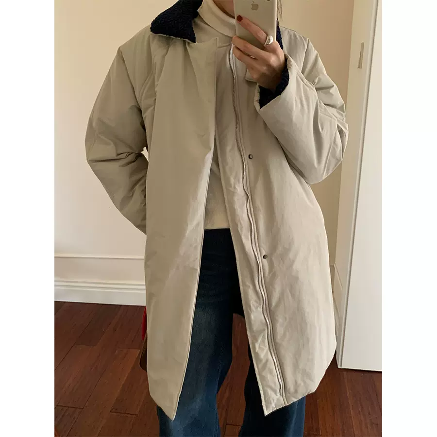 黄峥韩系加厚中长款棉服外套女25冬季宽松百搭保暖棉袄大衣541123