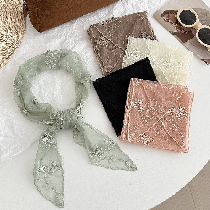 Pañuelo de seda de encaje de alta calidad nuevo pañuelo de flores bordado de color sólido, pañuelo en la cabeza multiusos, cinturón para el cabello, bolso atado, sombrero, pañuelo de seda