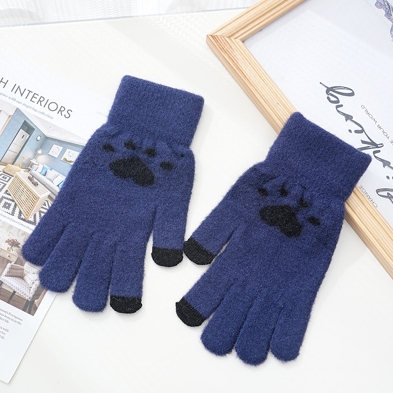 Invierno de las mujeres cálido forrado de lana engrosada estudiante escritura de moda montar lindo punto medio dedo flip guantes de dibujos animados