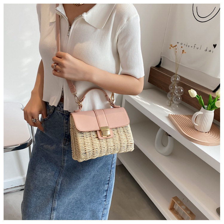 Straw woven bag summer new portable small square bag woven shoulder messenger bag 23155105CMpicture4