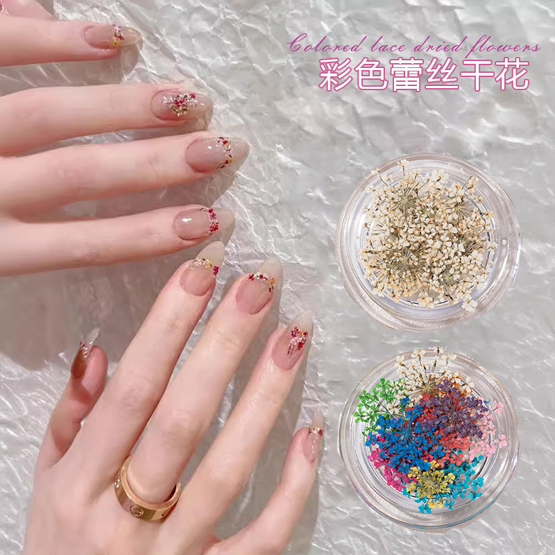 Manicure dried flower colorful lace flower jewelry mixed Japanese online celebrity real flower snow bead flower nail decoration small jewelry