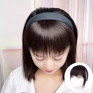 Pure Black Full-Cover Cloth Headband with Bangs Integrated into the Forehead Curtain to Cover White Hair and Broken Hair on Top of the Head