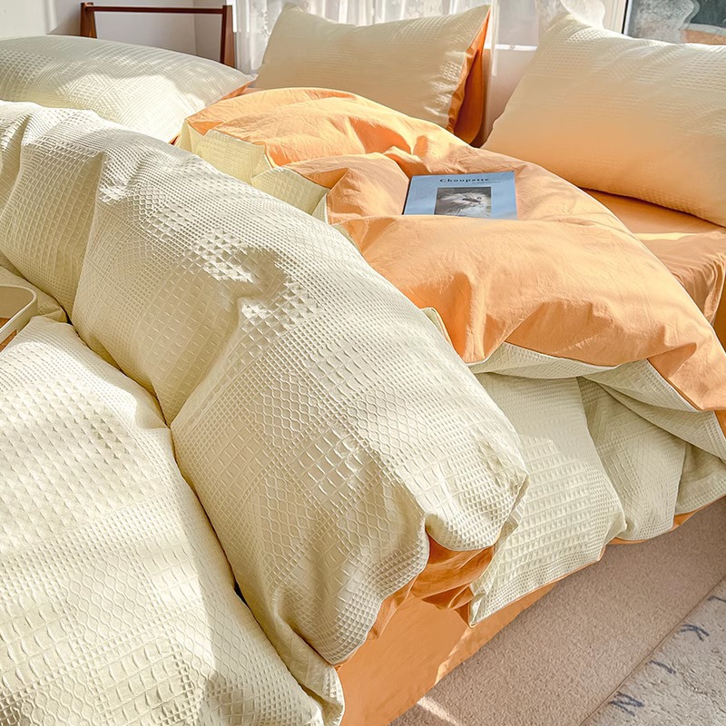 Waffle Cama de cuatro piezas de algodón puro 2025 nuevo estilo de lujo ligero de alta gama funda de edredón de dormitorio principal sábana