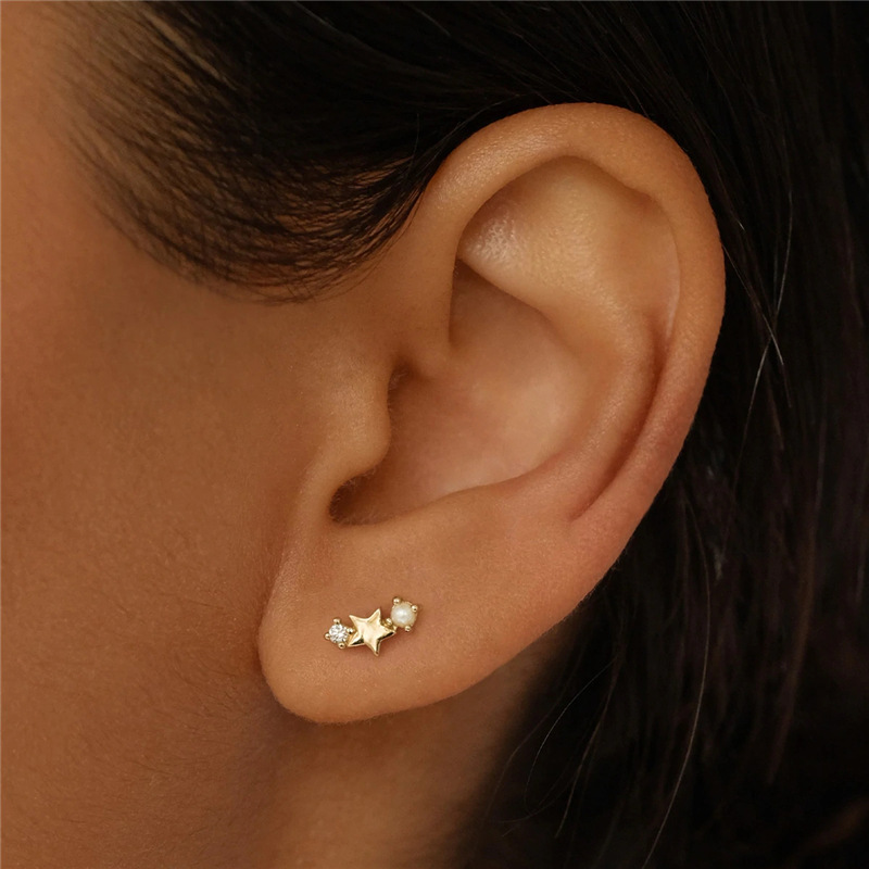 4g Weight Zircon Inlay Material Ear Studs Classification Daily Occasion 925 Sterling Silver Material Star Pattern Women'S Gender Plating Design Simple Style Style 925 Sterling Silver Zircon 925 Sterling Silver Earrings Star Ear Studs 5