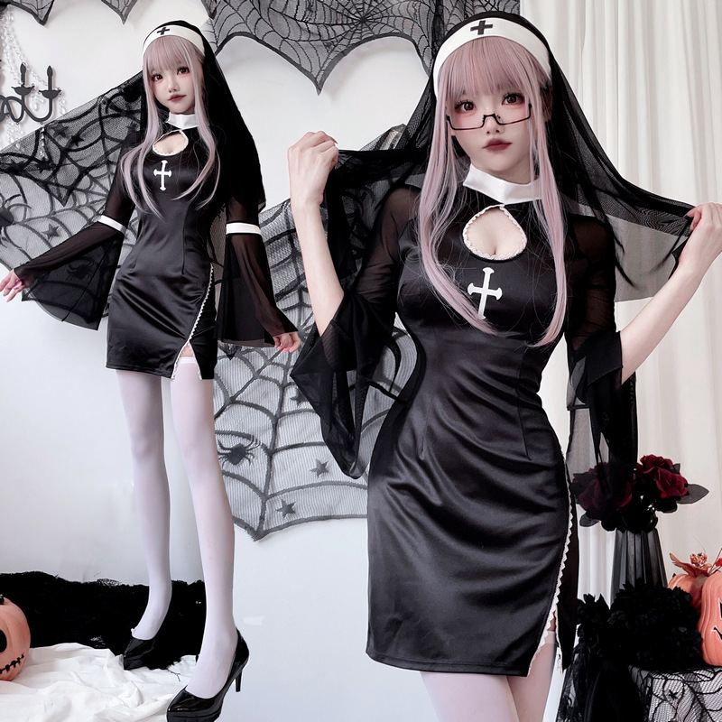 Traje de cosplay para adultos de Halloween transfronterizo Traje de monja vampiro Cruz Personaje de estilo gótico oscuro