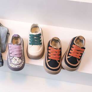 2025 Spring and Autumn Korean Style Children's Canvas Shoes Girls' Floral Sneakers Boys' Velcro Sneakers Kindergarten White Shoes