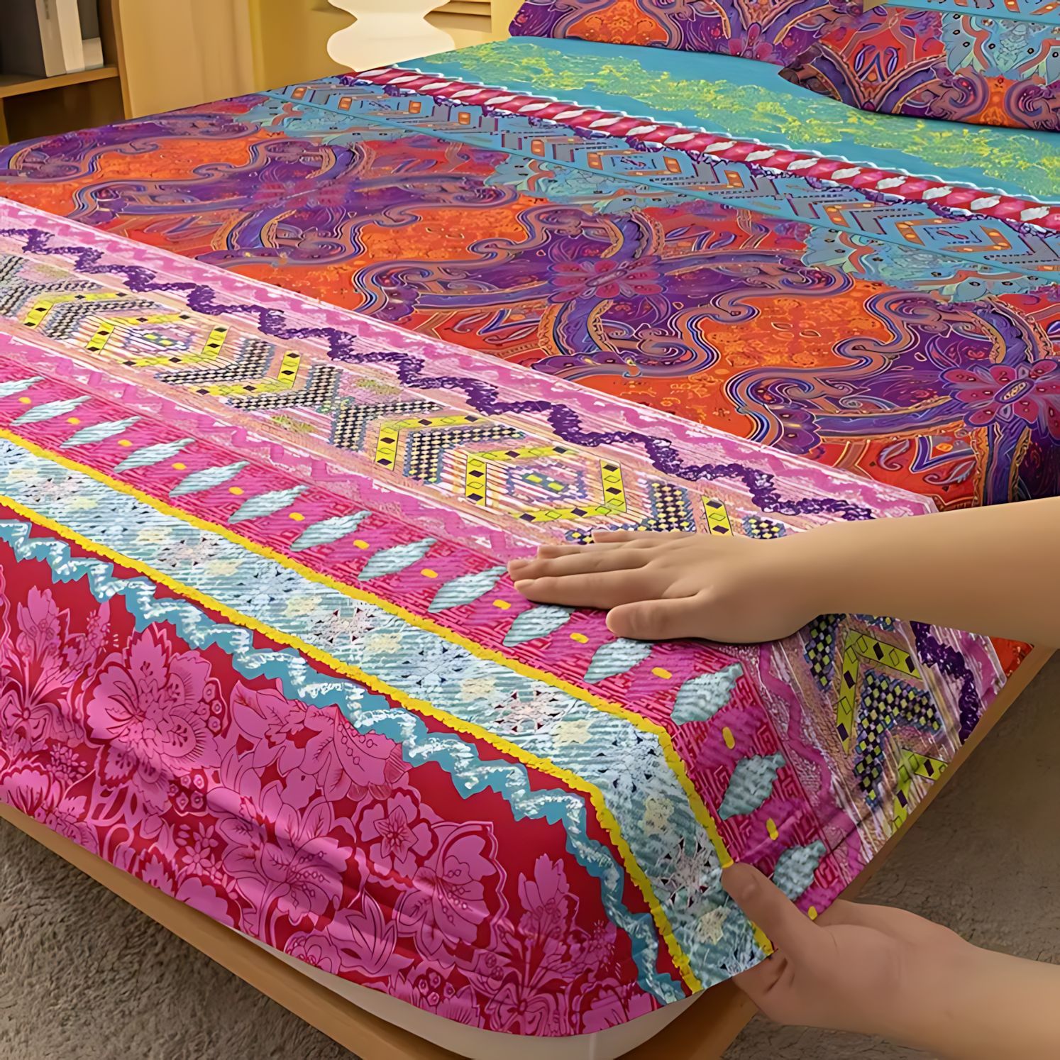 TEMU / JIT Fashion Manjiang Rojo Bohemia Soft Cama Kits Fuente Fabricante a través de la frontera puede hacer