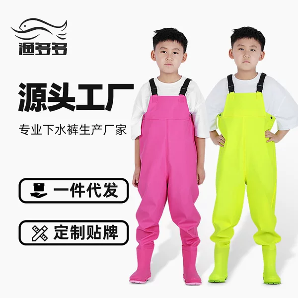 Eu Certified Children's Waterproof Overalls with Rain Boots for Fishing and Wading