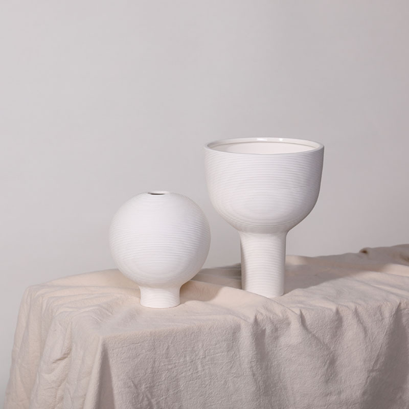 Nórdico simple blanco florero de cerámica salón comedor pasillo arreglo floral hogar creativo decoración suave adornos