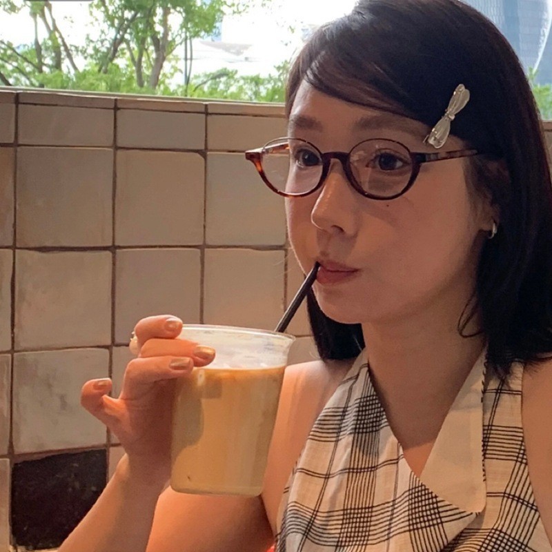 韩系下半框眼镜近视女防蓝光可配度数玳瑁书呆子小框椭圆装饰框架|undefined