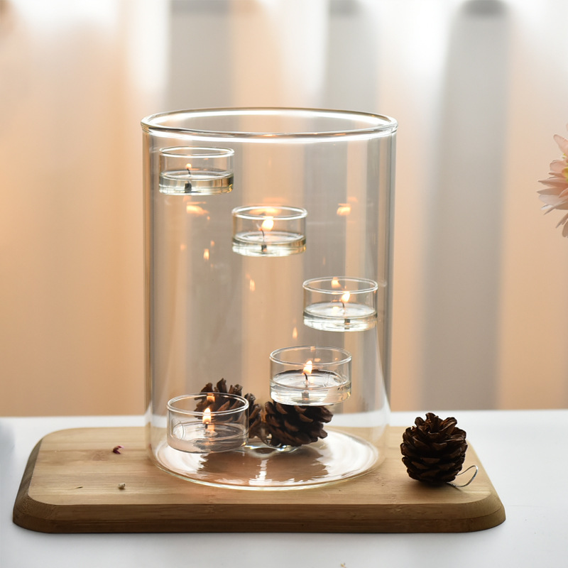 Directo de fábrica de estilo europeo grande de vidrio candelabro vela cena decoración creativa giratoria candelabro vela hogar