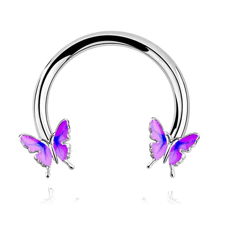 Stainless Steel Oil Dripping Butterfly Nose Ring Sequin Nose Stud Ear Bone Ring Piercing Horseshoe 16G detail image 12