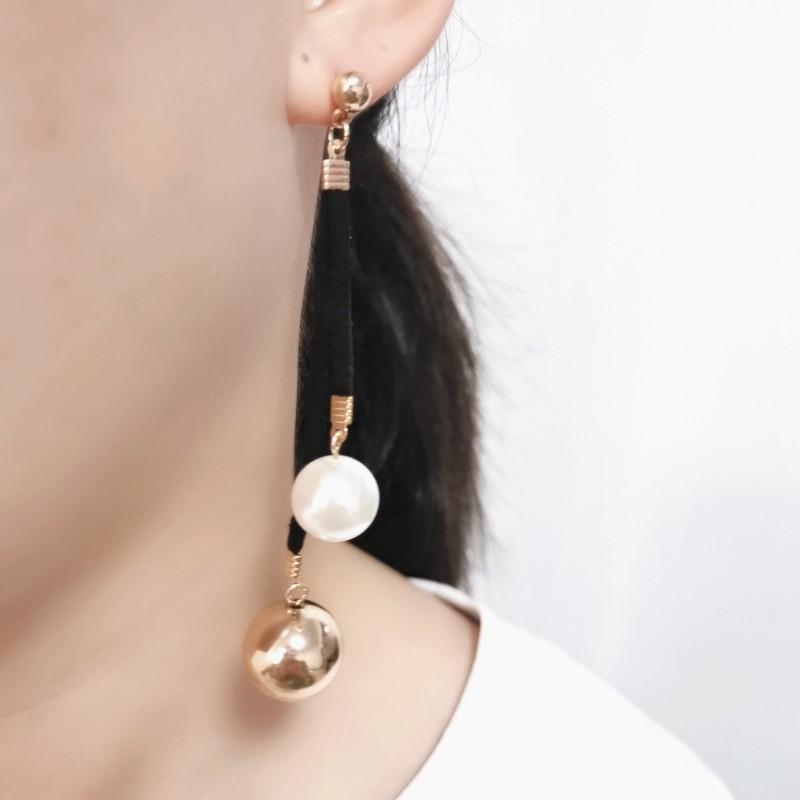 Round Pattern Women'S Gender Long Leather Rope Pearl Pendant Earrings Wholesale Nihaojewelry