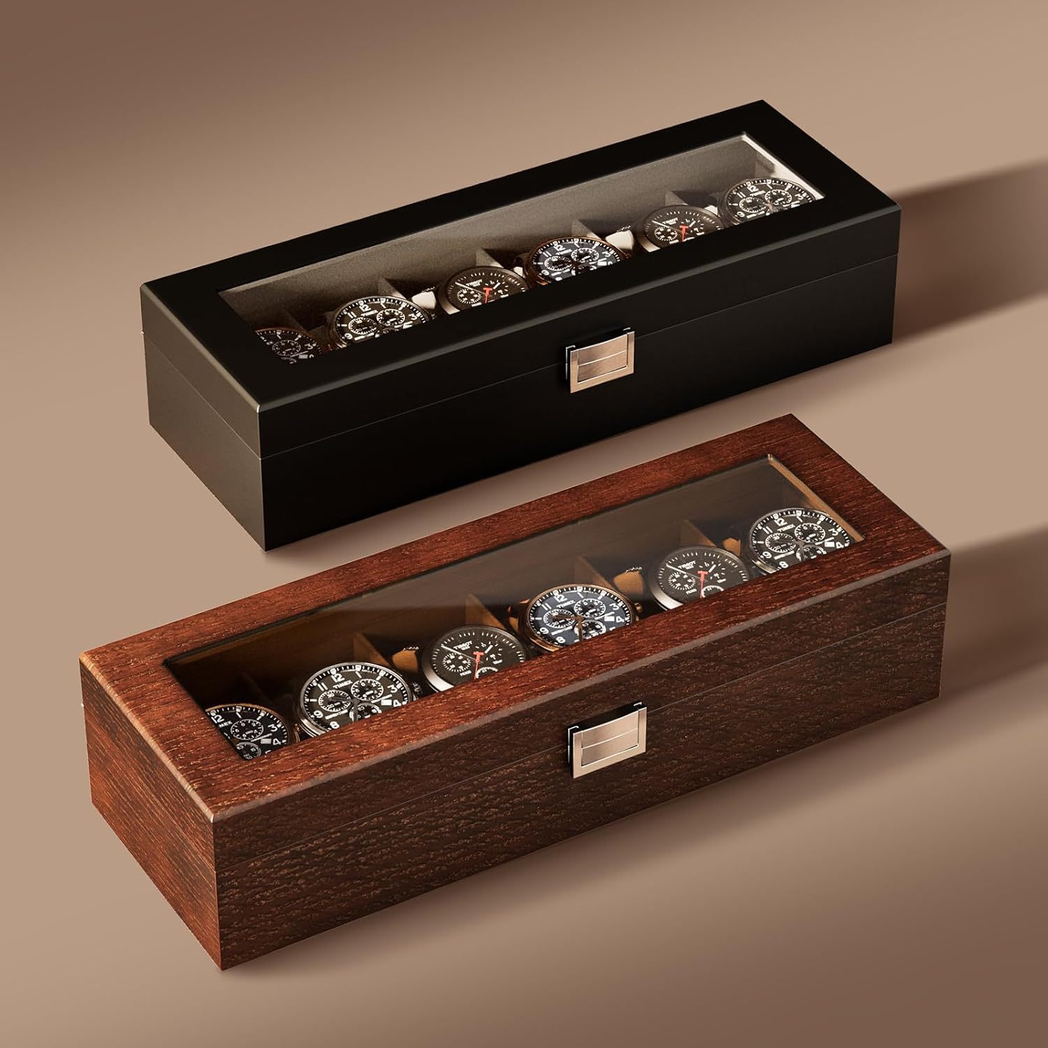 Cross-Border Wooden Storage Box Retro Watch Box Dust-Proof Glass Flip Watch Storage Box Packaging Wooden Box