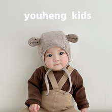 婴儿春秋帽子宝宝卡通熊耳护耳帽婴童3个月防风保暖包头帽男女宝