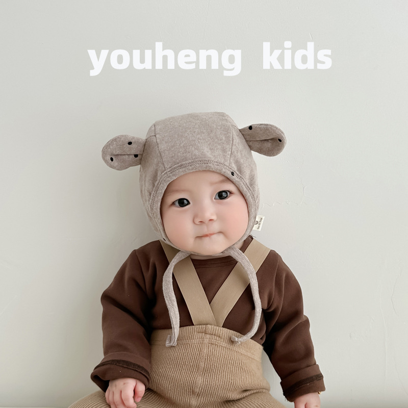 婴儿春秋帽子宝宝卡通熊耳护耳帽婴童3个月防风保暖包头帽男女宝
