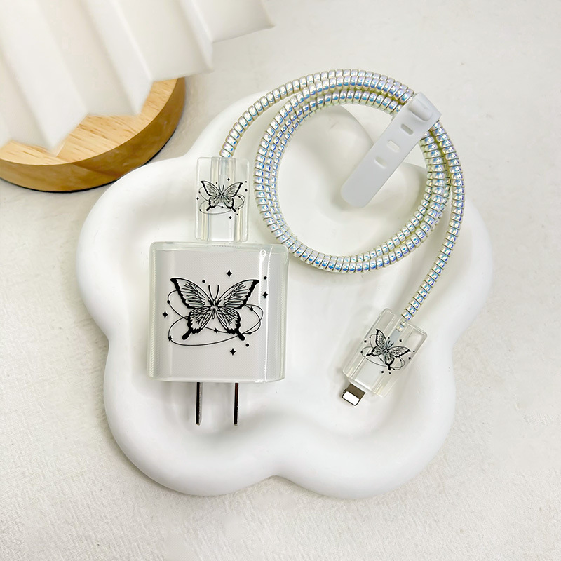 Funda protectora transparente para cargador Apple de 20/18W, protector de cabezal de carga, protector de cable para cable de datos 16/15, vida útil.