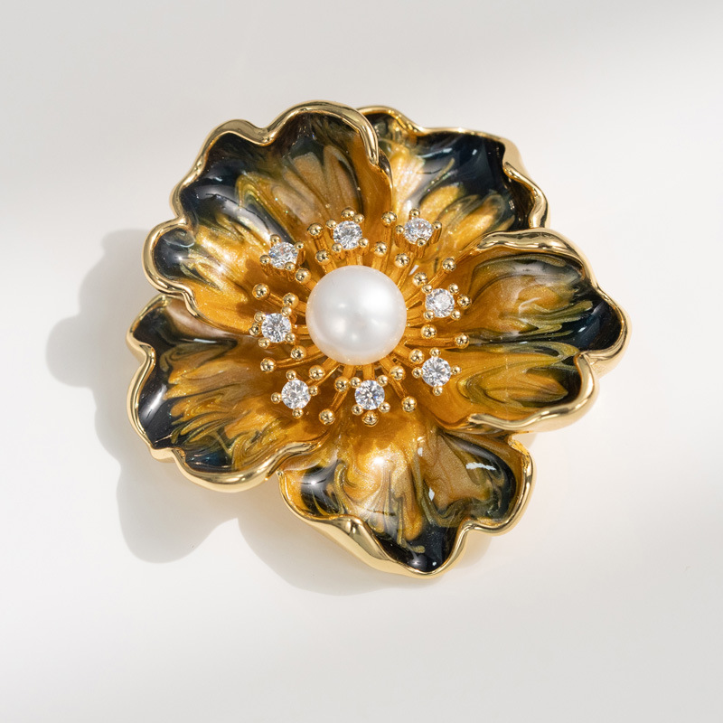 Hochwertiger handgefertigter Retro-Pfingstrosen-Broschenanhänger, Emaille-Blumennadel_voghion.com