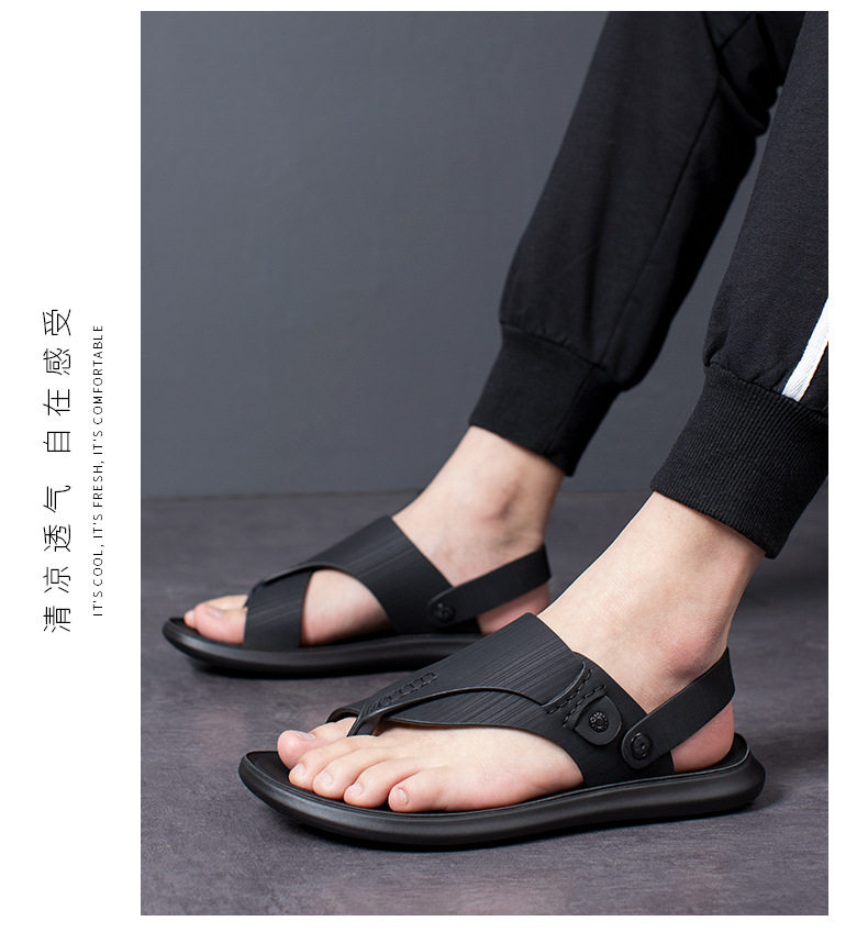 Dép sandal nam quai ngang mềm mại, hở ngón, đế bệt 1,5 cm, đi biển và dạo phố — 55216 màu đen chi tiết 12