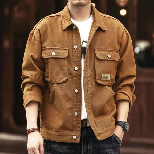 Heavyweight American New Retro Denim Jacket for Men Spring and Autumn Season Trend Brand Loose Tough Hunter Suit Work Jacket for Men