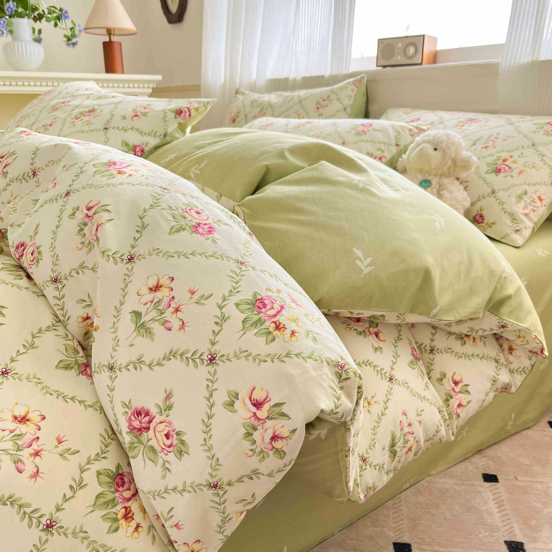 Cama de algodón de cuatro piezas, sábanas de cama de algodón, cama de cama de tres piezas, nuevo dormitorio, cama de cama de tres piezas