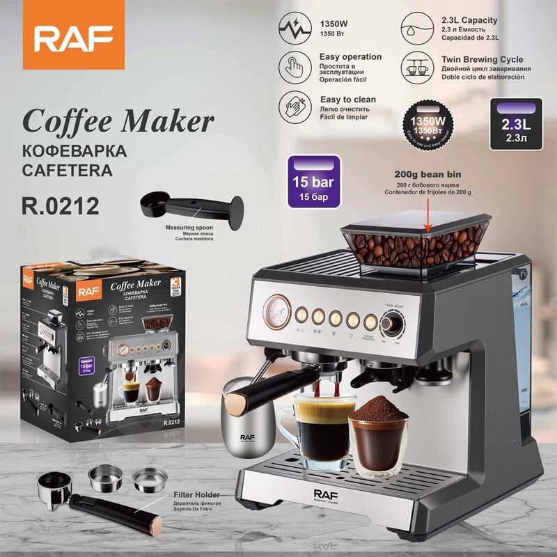 RAF European Standard Cross-Border Semi-Automatic Espresso Machine with Timer, Burr Grinder, and Dual Extraction System RAF European Standard Cross-Border Semi-Automatic Espresso Machine with Timer, Burr Grinder, and Dual Extraction System