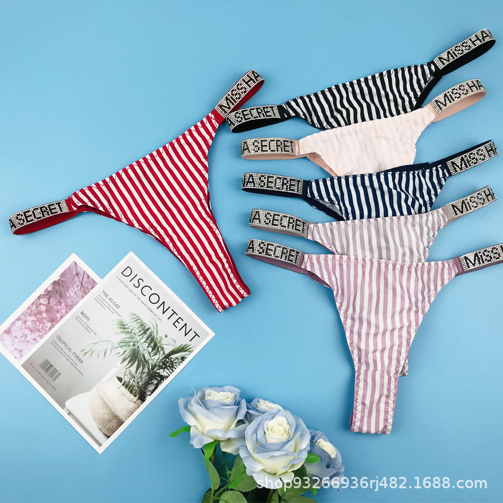 Ropa interior antibacteriana rusa con diamantes de imitación, bragas de talla grande, tanga sexy de cintura baja que levanta la cadera, antibacteriana y transpirable