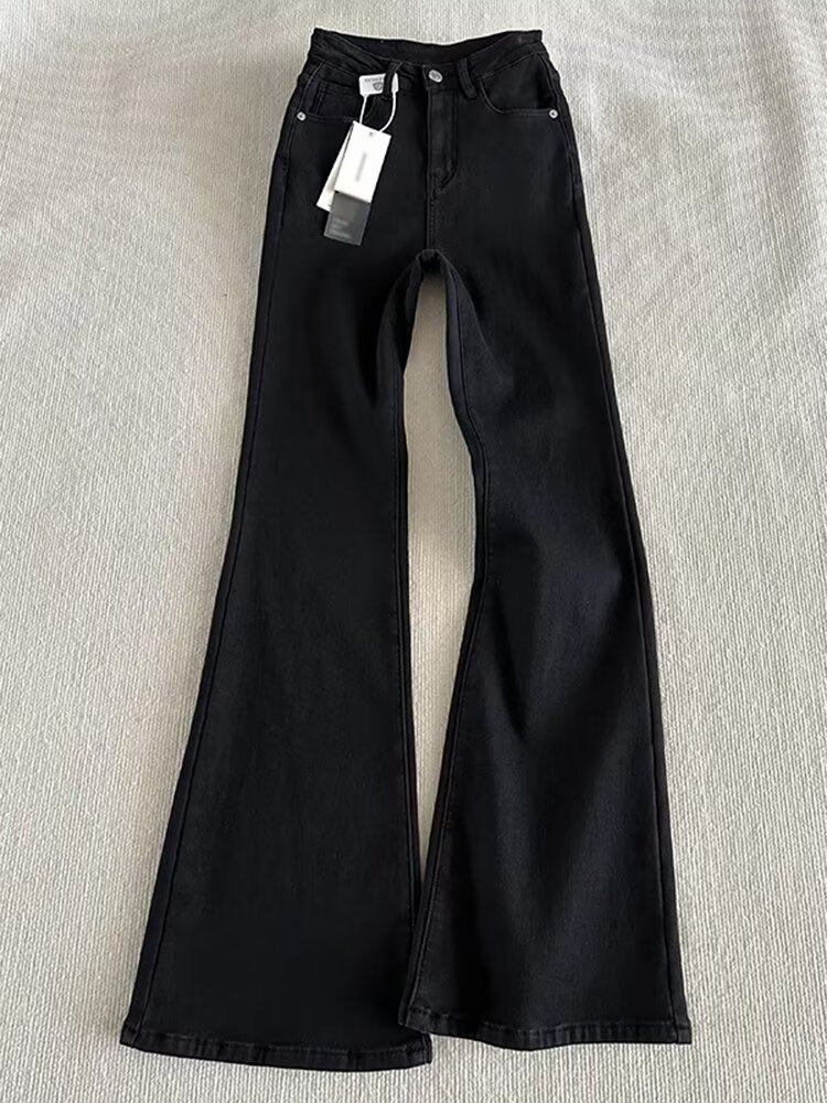 Men's Clothing Men's Plus Size Curved Flare Jeans Black Elastic Waist High Street Style Spring Autumn Fashion Vibe Pants_voghion.com