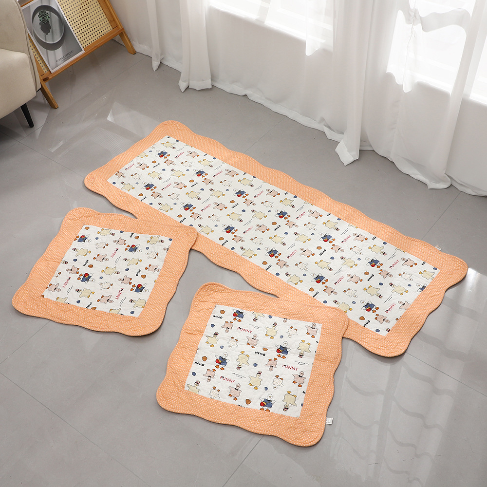 Retro Floral Wavy Edge Car Mat, Chair Mat, Non-Slip Floor Mat, Cotton Quilted Long Bedside Mat, Home Wholesale