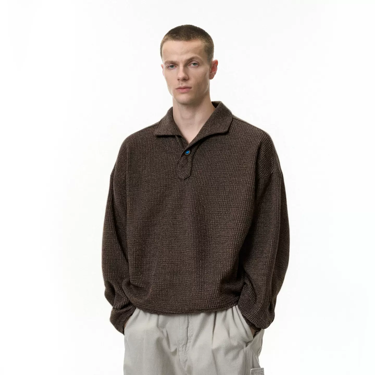 捷展男装|意式一片领Polo衫25秋季新品老钱风宽松休闲翻领长袖T恤