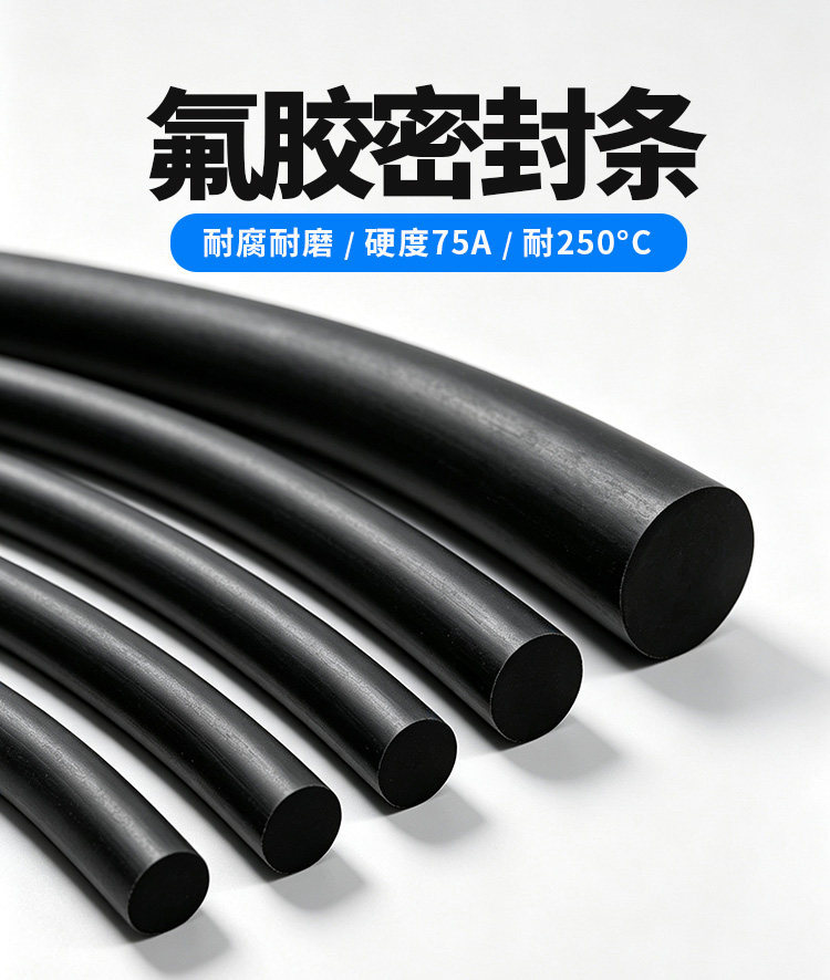 Fluorine rubber sealing strip 1/2/3/4/5...20 corrosion-resistant, high-temperature and wear-resistant fluorine rubber strip solid sealing round strip