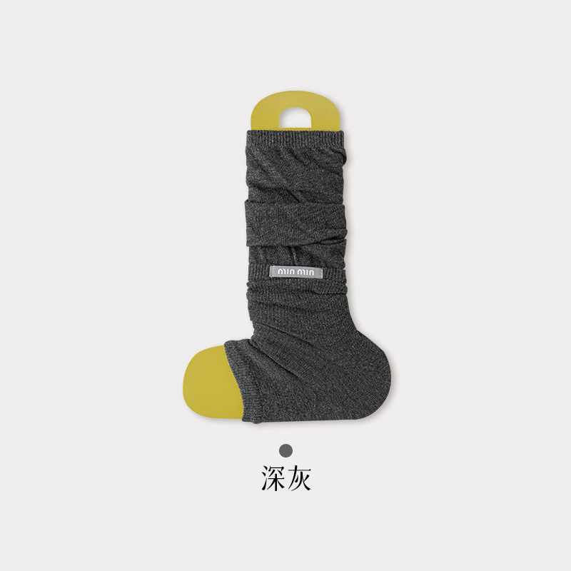 踩脚袜套女秋季新品miu系布标小腿袜显瘦jk袜子灰色中筒袜女|undefined