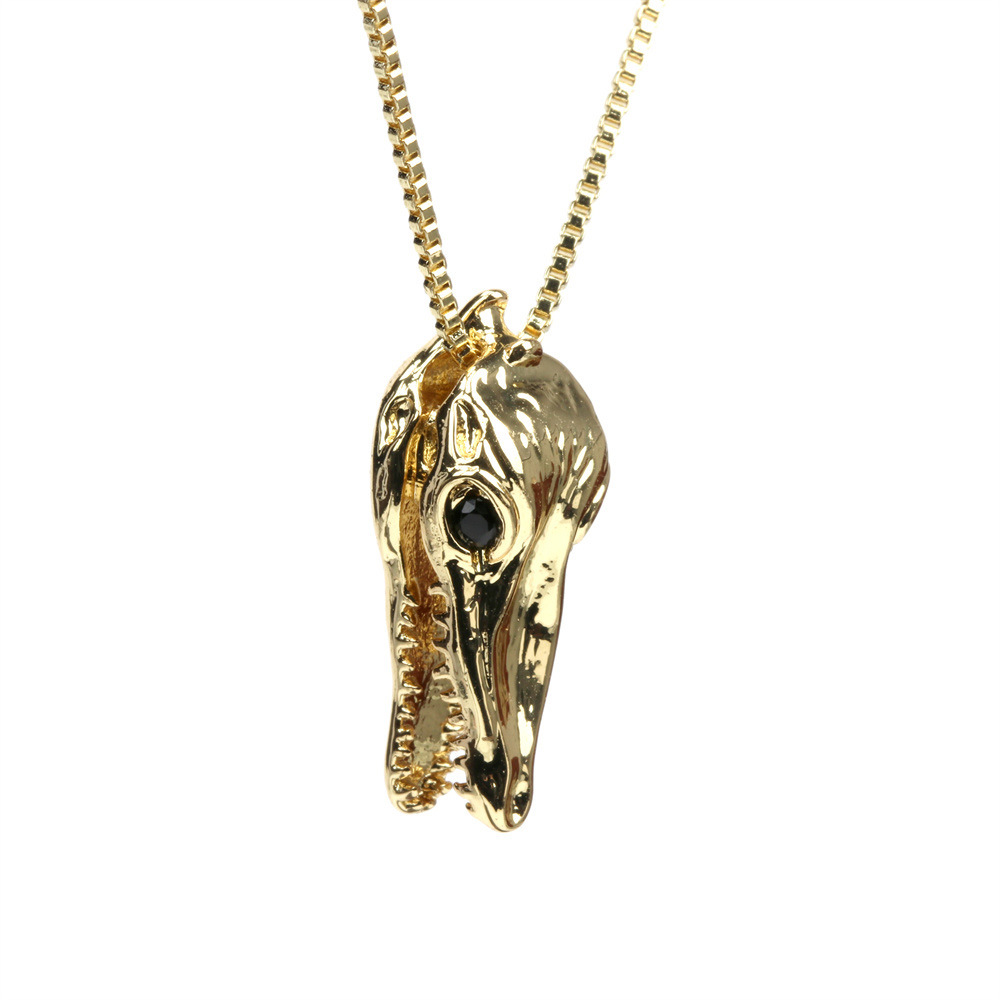 New Crocodile Head Electroplating Real Gold Copper Inlaid Zircon Pendant Necklace Female display picture 3