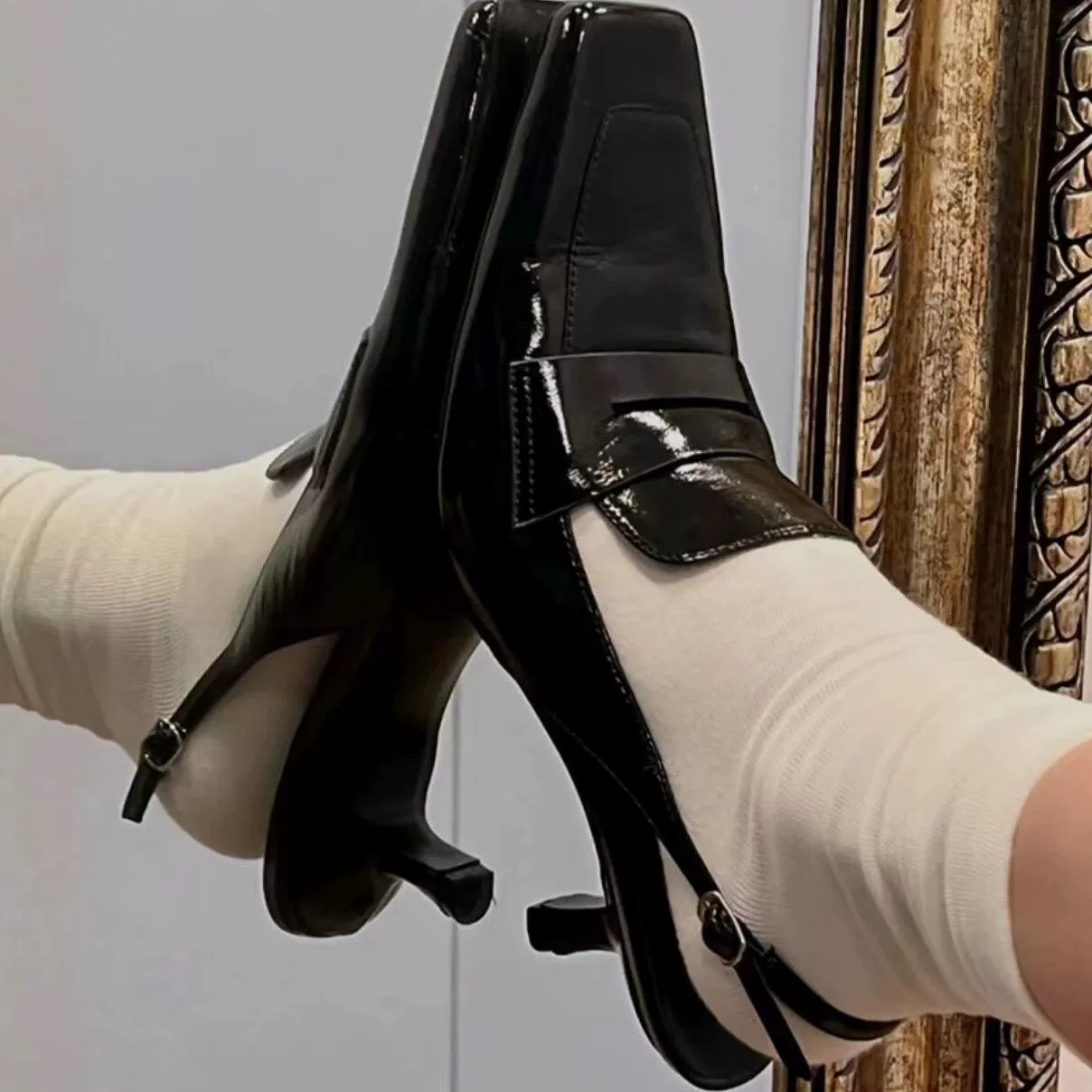 Полускользящие туфли на шпильке с квадратным носком на высоком каблуке французские сандалии с закрытым носком женская новая летняя обувь 2023 года