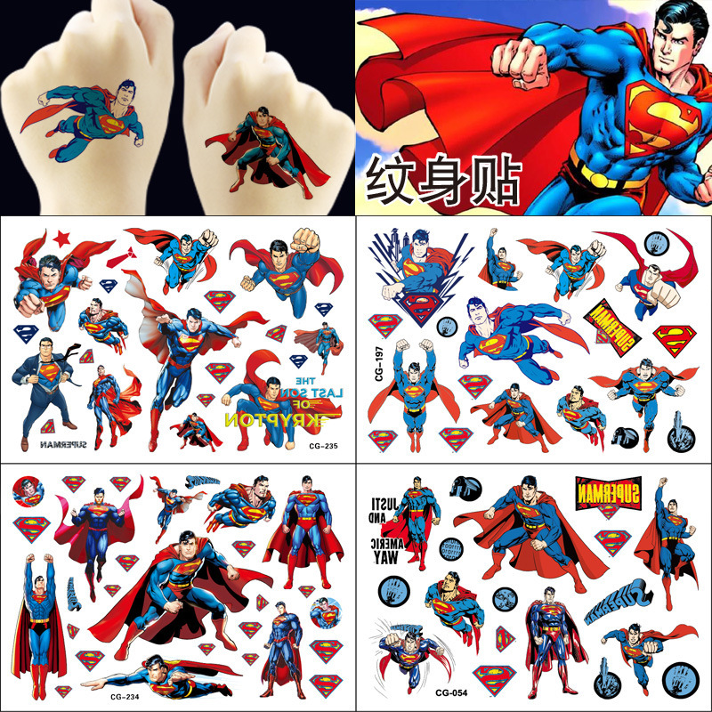 Superman Boy Hero Disposable Tattoo Sticker Children's Tattoo Sticker Birthday Party Tattoo Sticker Water Transfer Sticker Superman Boy Hero Disposable Tattoo Sticker Children's Tattoo Sticker Birthday Party Tattoo Sticker Water Transfer Sticker