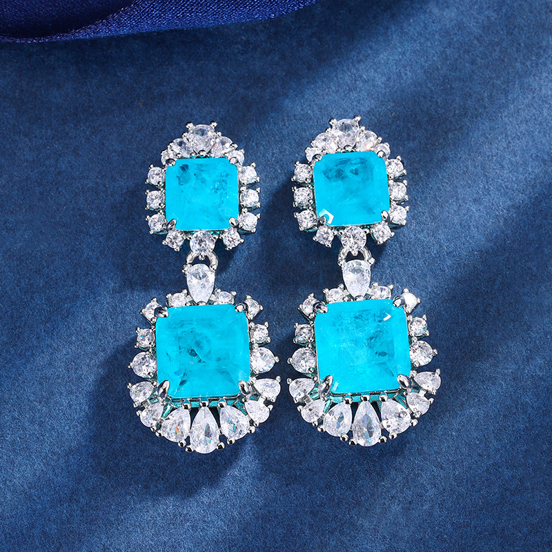 2023 nuevo estilo Zhuang Sheng joyería cobre inferior chapado en oro simulación Paraiba retro avanzado traje cuadrado 12*16