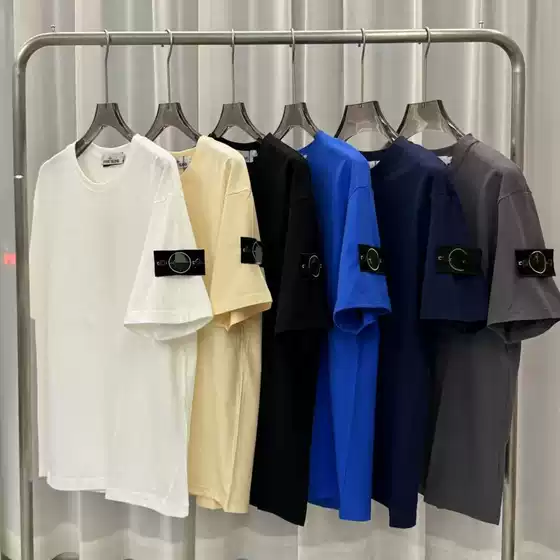Cross border Stone Basic Solid Color Sleeve Pocket Compass Sleeve Badge Men's and Women's Casual T-shirt Trendy